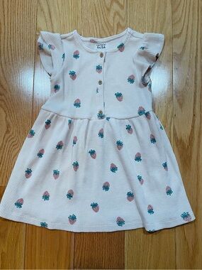 Carter's Light Pink Strawberry-Print Flutter-Sleeve Dress